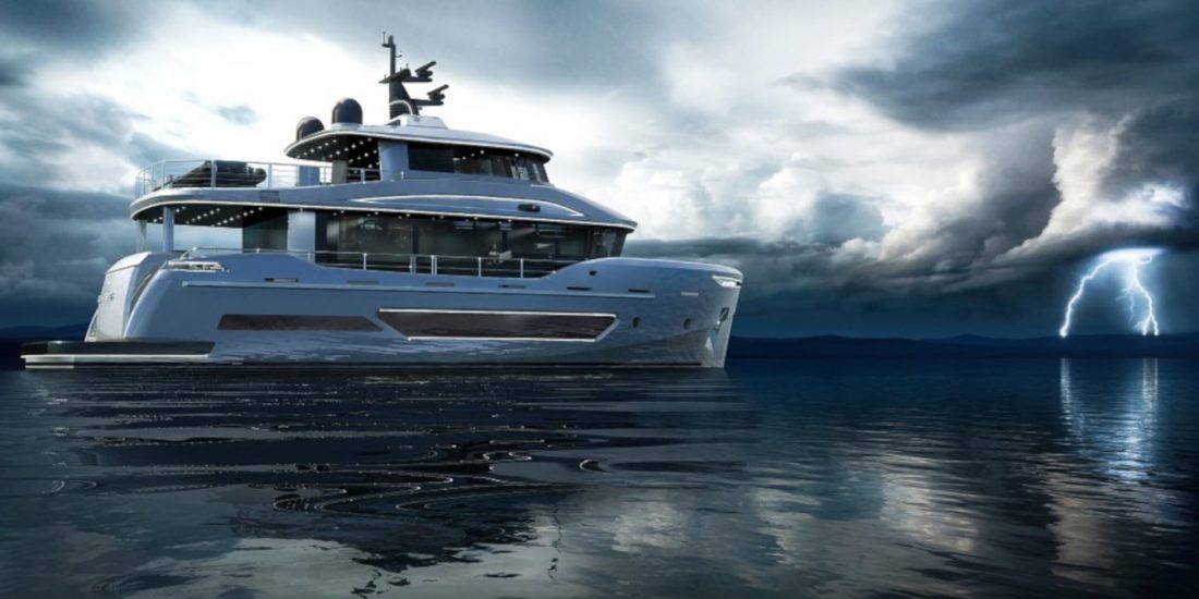 Digitally generated luxury yacht sailing on the sea, moments before a strong thunderstorm.

The scene was created in Autodesk® 3ds Max 2020 with V-Ray 5 and rendered with photorealistic shaders and lighting in Chaos® Vantage with some post-production added.